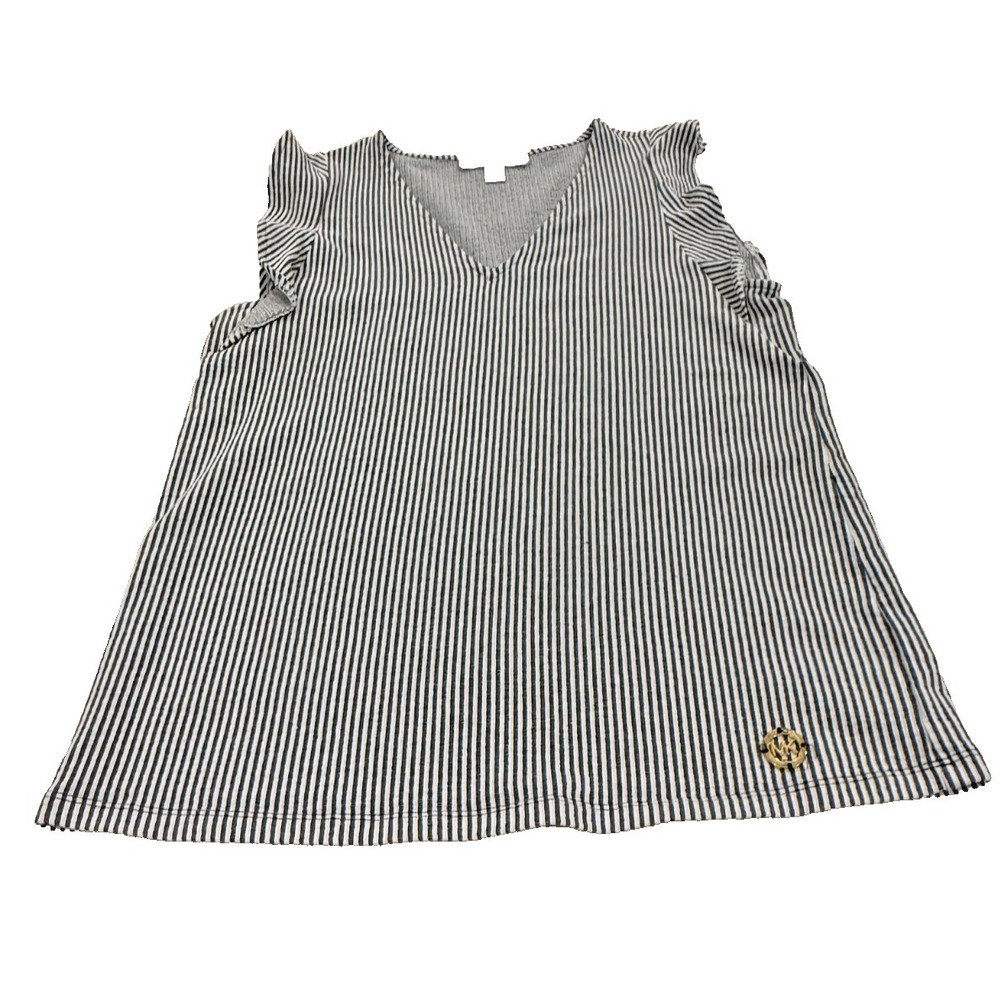 Michael‎ Kors Women's Sleeveless Ruffled Sleeve V-Neck Blouse; Blue/White; Small